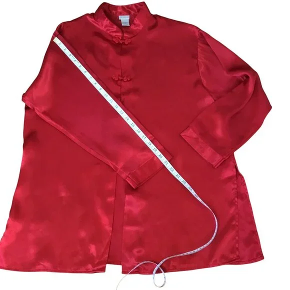 VTG Lingerie Cacique Red Satin Women 2 Pajama Set Mandarin Collar Frog Closure M - Picture 5 of 13